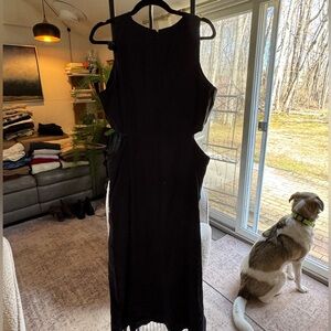 Boden Black Sleeveless Linen Cutout Midi Dress